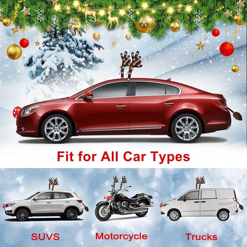 GlACBIUG Reindeer Antlers for Cars, LED 2025 Christmas Car Decorations Kit with Jingle Bells, Nose, Tail, Multicolor Light-Up Rudolph Xmas Decor for SUV, Van, Truck - Image 4
